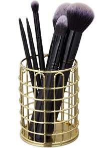 1pc Gold Metal Pen Holder For Desk, Makeup Brushes Cup, Pencil Holders, Office&Home Organizer