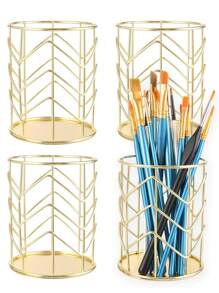 1pc Gold Metal Pen Holder For Desk, Makeup Brushes Cup, Pencil Holders, Office&Home Organizer