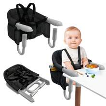 Froadp Baby Table Seat Booster Child Chair Foldable High Chair With Non-Slip Handle & Belt & Storage Bags Child High Chair For 2-8cm Thick Table - 黑色 - 查看 1