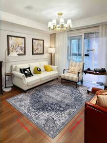 可洗地毯 低绒卧室地毯 防污复古地毯 波西米亚风地毯 超薄仿羊毛防滑装饰地毯 花卉印花室内垫 适用于客厅厨房