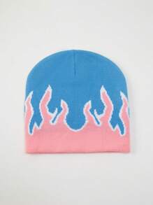 1pc Men's Unique Y2K Fire Pattern Knitted Beanie Hat, Suitable For Autumn/Winter Warmth And Casual Outfit Winter Hat Fall Outfit