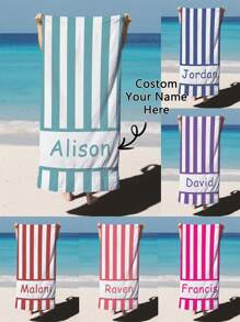 1pc Striped Personalized Beach Towels, Custom Text Towel, Custom Pool Towels For Kids/Adul, Bachelorette Party Favor, Party Gifts, Girls Trip, Multi-Functional, Adjustable, Reusable, Ornamental, Cute School, Office, Tea Room, Home, Garden, For Valentine's Day, For Anniversaries, For Weddings, For Ren's Day, For Birthdays, For Father's Day, For Graduation, For Housewarming Summer Holiday Bathroom Decor Travel Essentials Travel Accessories Beach Essentials - Multicolor - View 1