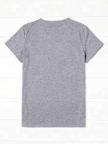 Creative Printed T-Shirt, Cool Men's Top, Casual Short Sleeve Round Neck Slightly Stretchy, Summer Outdoor Men's T-Shirt - 灰色 - 查看 2