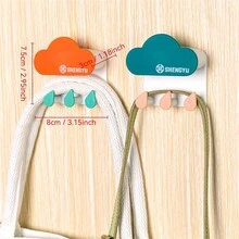 2个云朵和水滴挂钩，浴室免钻，强力承重粘性挂袋，钥匙配件，无痕粘性挂钩，浴室门厅，卧室，衣柜挂钩 - 彩色 - 查看 3