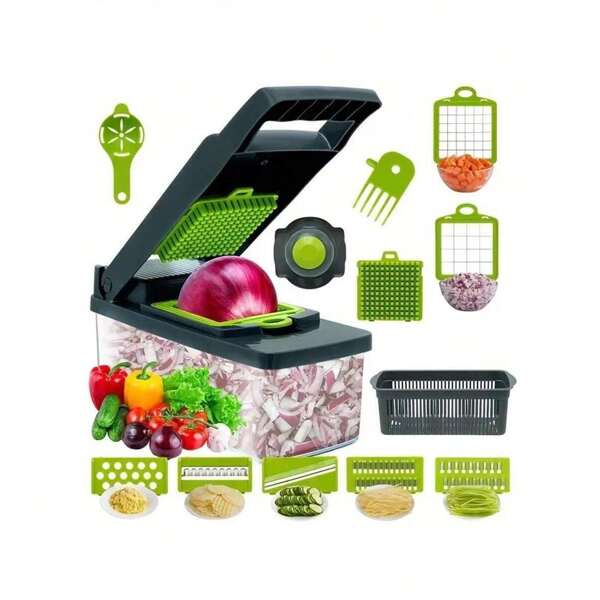 Vegetable Chopper, 16 In 1 Vegetable Chopper, Kitchen Mandoline Slicer 7 Replaceable Stainless Steel Vegetable Cutter, Salad Chopper, Carrot, Garlic And Onion Chopper