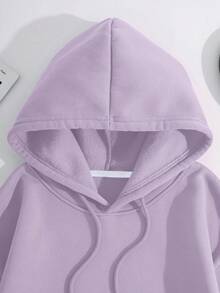 女士休闲定制印花抽绳连帽羊毛运动衫，秋冬 - 淡紫色 - 查看 11