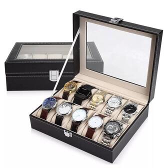 Watch Display Case 10 Grids Jewelry Collection Storage Organizer Leather Box Back To School Dormitory Storage