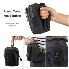 小型战术军用腰包多用途手机支架实用腰包 9366 适用于旅行收纳袋、化妆包、化妆包、度假收纳包、大容量化妆品收纳化妆盒，可装口红、刷子、护肤品、手机、硬币、小物品，适用于家庭、礼物、度假和节日万圣节圣诞节多功能用途 - 黑色 - 查看 3