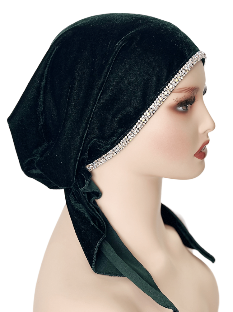 1pc Women's Autumn/Winter New Velvet Polyester Fiber Rhinestone Chain Versatile Headscarf/Bath/Sleep Cap, Luxury Fashion Design - A - View 9