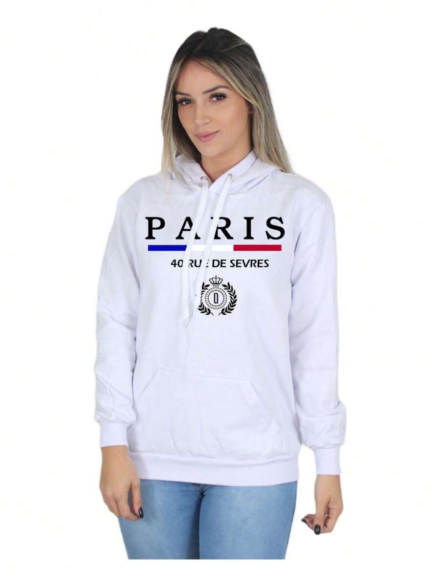 Women's Casual Sweatshirt Blouse Paris 40 Rue De Sevres - 白色 - 查看 1