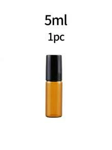 1pc/50pcs Amber Glass Roll-On Bottle, 0.17oz/0.34oz Mini Refillable Perfume Sample Vial, Portable Travel Size, For Essential Oils & Aromatherapy, With Metal Roller Ball & Black Cap