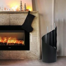 VA-Cerulean Fireplace Tools 4-Piece Stainless Steel - Modern Oven Tool Set With Poker, Fireplace Shovel, Ash Brush And Stand - Fireplace Set In Classic Design With Stainless Steel Handles - Black - View 9