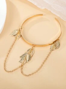 1 món trang sức đeo tay cho nữ đơn giản phong cách đường phố hở lưng vòng tay vàng 24K với tua rua lá hoa, mặt dây chuyền dạng xích, hoàn hảo cho cô dâu bãi biển, đám cưới, quà tặng đính hôn - Vàng - Xem 7