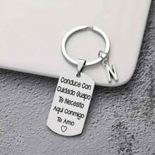 1pc Spanish Engraved Casual Style Stainless Steel Keychain, Romantic Valentines Gift For Husband Or Boyfriend Car Accessories Bag Charm School Letter Cute Goth Y2k Bag Accessories Lanyards With Id Holder Car Accessories Bag Charms