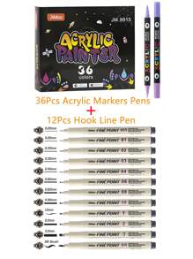 أقلام تلوين الاكريليك مزدوجة اللون الناب ، 24/48/72 لونًا ، قلم فرشاة مزدوج الرأس لرسم الصخور والسيراميك والرسم والابداع الشخصي DIY