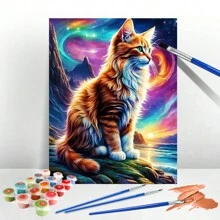 1pc Oil Painting By Numbers Set Cat On Canvas Handmade Coloring By Numbers Animal Acrylic Paint Picture For Living Room Home Decoration - Camel - View 1