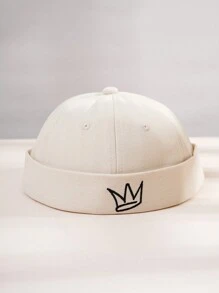 1 件男士刺绣皇冠图案报童帽，男女通用休闲街头平顶帽，秋季春季万圣节 - 米色 - 查看 1