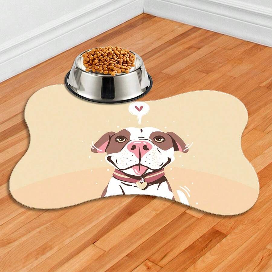 Non-Slip Pet Feeder Mat - Bone - 43x31 - PITBULL ILUSTRATION - Đen và trắng - Xem 1