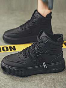 高帮男女休闲运动鞋 - 厚底，圆头，皮革鞋面，适合滑板、户外、街舞、街头服饰，白色