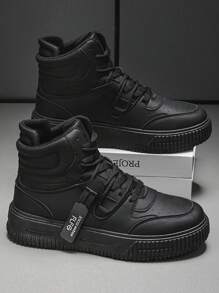 高帮男女休闲运动鞋 - 厚底，圆头，皮革鞋面，适合滑板、户外、街舞、街头服饰，白色