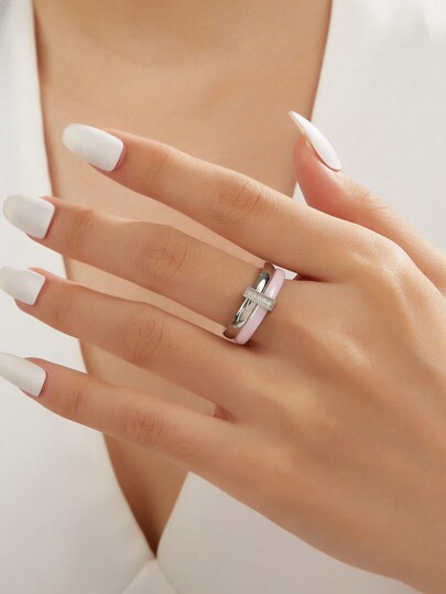 1pc Stainless Steel Ceramic CNC Cubic Zirconia Ring Ladies Jewelry Wedding Party Dating Gift