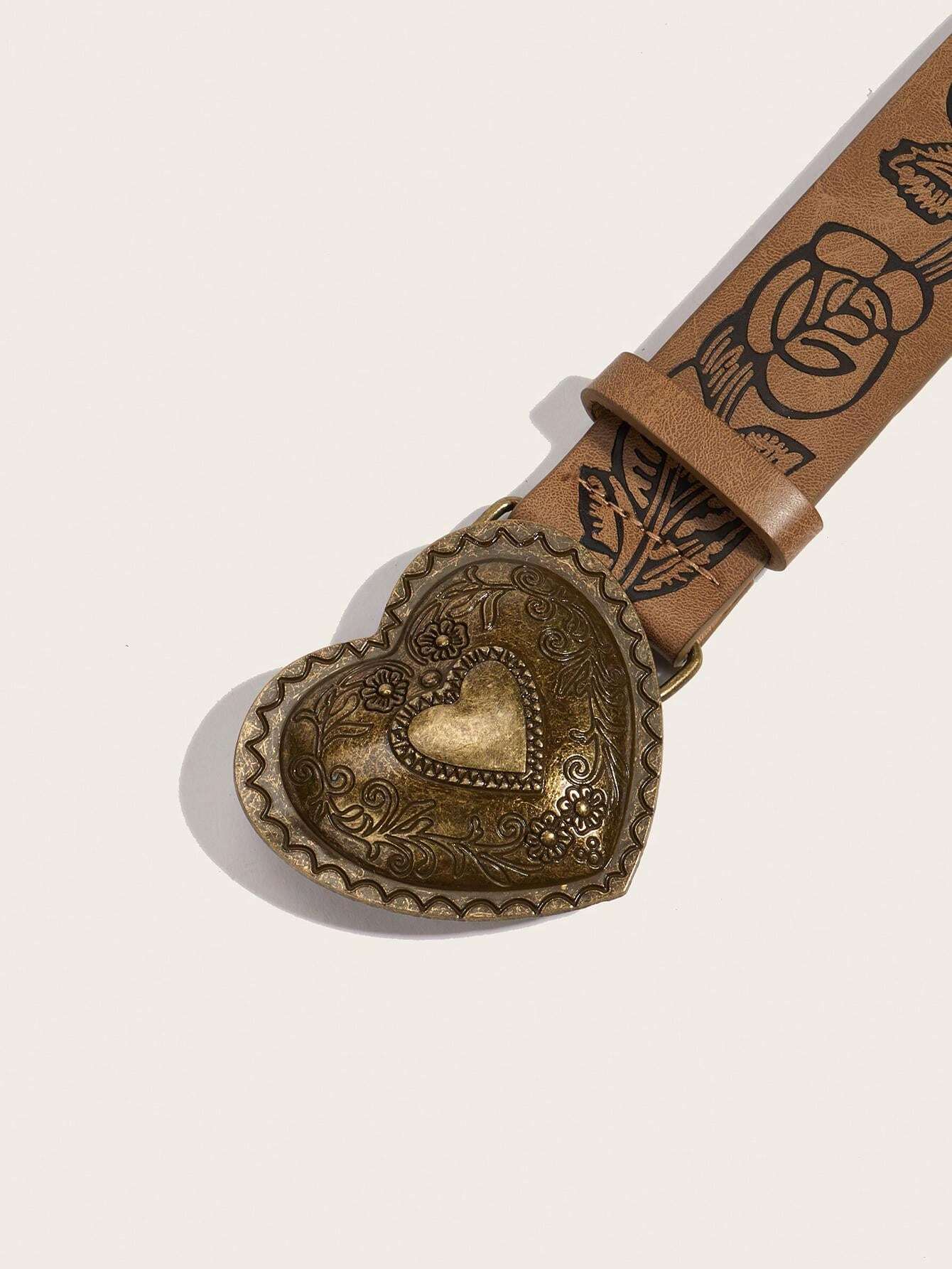 Cintura Western In PU Con Fibbia Floreale Incisa | Unisex, Lunghezza 115 Cm, Larghezza 3,8 Cm, Per Vita 74-96 Cm