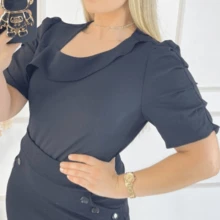 Women's Elegant Formal Blouse With Ruffle Sleeves - 黑色 - 查看 4