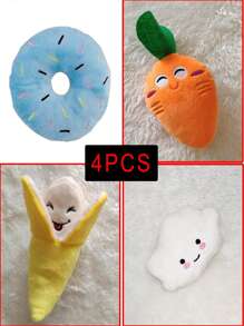 3/4 件宠物毛绒声音玩具，柔软香蕉、胡萝卜、甜甜圈和笑脸，适合猫和狗的可爱宠物玩具 - 彩色 - 查看 21