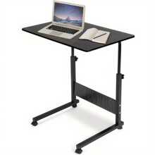 Height Adjustable Mobile Table 40x60-(67-80) Cm Height Adjustable Laptop Table Workstation Laptop Overbed Multi Table With Metal Frame & Rolling Castors - Black - Black - View 1