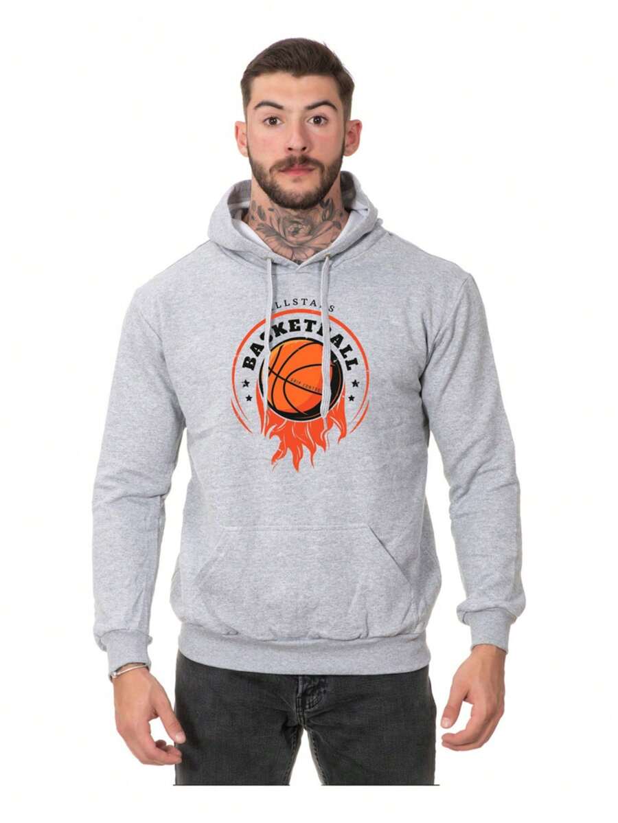 Men's Sweatshirt Kangaroo Cold Weather Hoodie Basketball All Star - 灰色 - 查看 1