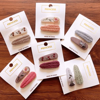 12个/套 布艺刺绣花朵发夹，女童款（不含卡片），可爱发夹，日常佩戴