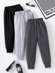 3pcs Tween Boys Letter Print Drawstring Front Sports Pants Set - Multicolor - View 2