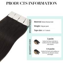 Tape In Hair Extensions Human Hair #1B Natural Black 20 Inch 50g 20Pcs Straight Seamless Tape In Invisible Tape In Hair Extensions Human Hair - Natural Black - 查看 3
