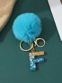 1pc Creative Letter Stone Resin Keychain With Butterfly Tassel, Girl Key Chain - Blue - View 20