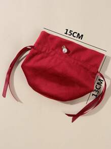 1pc Faux Pearl Decor Gift Bag, Green Pink Red Polyester Drawstring Bag For Holiday Party, Gift Packaging Bag Suitable For Packaging Watches, Jewelry, Accessories, Especially Suitable For Festivals Or Wedding Party - Green - View 7