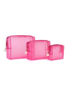 T60 Transparent Cosmetic Bag 3 In 1 Women Travel Function Makeup Case Zipper Organizer Washing Swimwear Multifunctional Female Beige - Màu Hồng Tươi - Xem 1