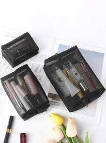 T60 Transparent Cosmetic Bag 3 In 1 Women Travel Function Makeup Case Zipper Organizer Washing Swimwear Multifunctional Female Beige - Màu Hồng Tươi - Xem 4