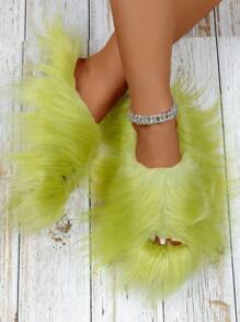 Dép bông mềm mại mùa thu/đông mới, dép bông mềm mại Y2K cho nữ - màu xanh lá - Xem 4