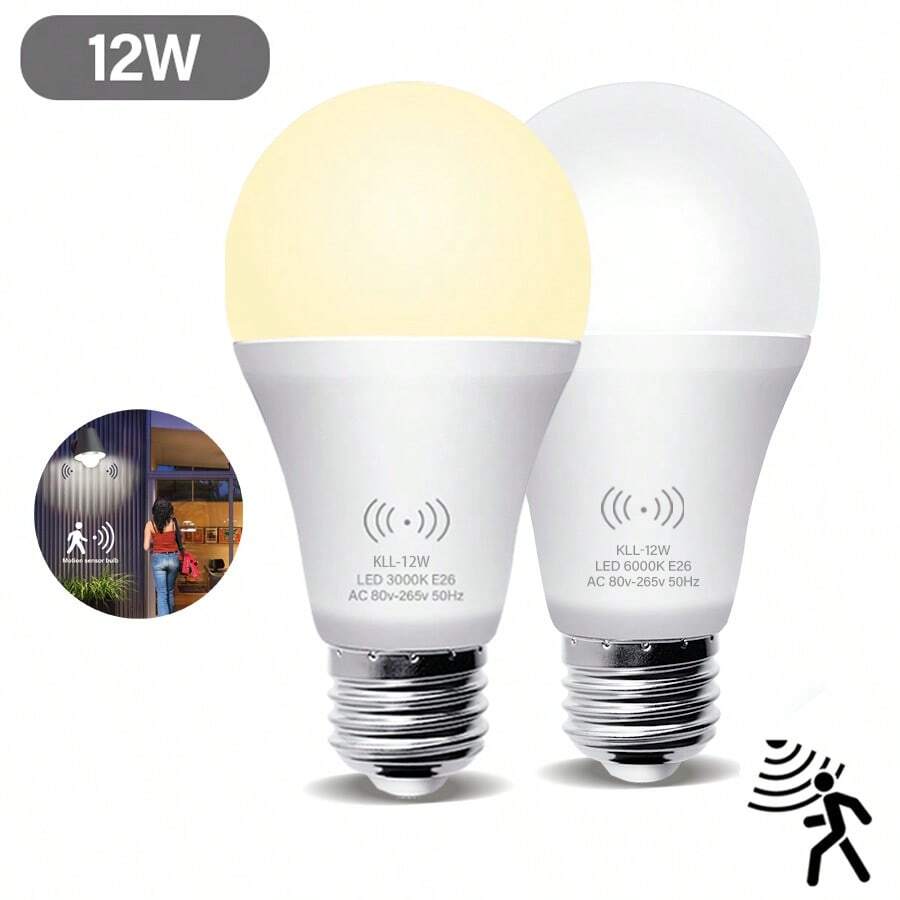 12瓦LED感应灯泡，1100流明，E27灯头，黄昏到黎明自动亮起，适用于车库、门廊、车道、露台等场所。（6000K日光色温）