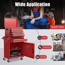 5-Drawer Rolling Tool Chest, High Capacity Tool Storage Cabinet W/ Lockable Wheels, Adjustable Shelf & Anti-Slip Liner, Removable Tool Box Organizer For Garage, Workshop - Red - View 3