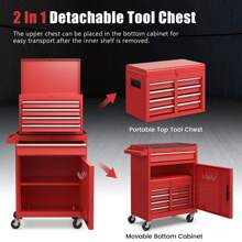 5-Drawer Rolling Tool Chest, High Capacity Tool Storage Cabinet W/ Lockable Wheels, Adjustable Shelf & Anti-Slip Liner, Removable Tool Box Organizer For Garage, Workshop - Red - View 6
