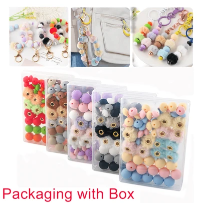 New 57pcs/Box Plush Fur Covered Ball Beads Round Lentil Beads Sets Bag For Jewelry Making DIY Pompom Pendant Necklace Earrings