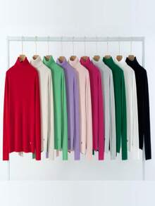 Suéter Tejido Jersey con Cuello Alto Caliente Casual cuello de Tortuga - verde menta - Ver 4