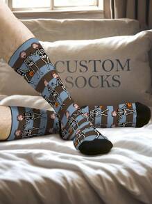 1 Pair Custom Halloween Face Socks, Custom Photo Sock, Custom Printed Socks, Personalized Funny Face Socks, Custom Picture Socks, Put Any Face On The Socks, Halloween Gift, Christmas Gift, Anniversary Gift, Valentine Gift, Birthday Gift, Wedding Gift, Mother's Day Gift, Father's Day Gift, Best Friend Gift, Gift For Mom/Dad, Gift For Girlfriend/Boyfriend, Gift For Her/Him - Blue - View 5