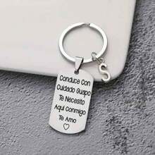 1pc Spanish Engraved Casual Style Stainless Steel Keychain, Romantic Valentines Gift For Husband Or Boyfriend Car Accessories Bag Charm School Letter Cute Goth Y2k Bag Accessories Lanyards With Id Holder Car Accessories Bag Charms
