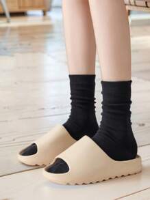 1/5 Pairs Solid Color Versatile Fashion Women Breathable Moisture-Wicking Mid-Calf Socks, Loose Top Summer & Autumn