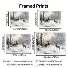 1pc Framed Vintage Deer Painting Winter Landscape Canvas Print Wall Art Mystic Forest Mountain Landscape With Deer Nature Wilderness Poster Modern Art Rustic Scenic For Living Room Bedroom Holiday Prints - White - View 2