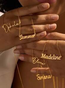 1pc Custom English Name Minimalist Elegant Stainless Steel Necklace Family Dress Holiday Gift Birthday Jewelry Gold Stylish, Fall Fashion, Vintage, Unisex, Simple, Casual, Hipster, Goth, Punk Custom, Personalized, Unique Grandparents For Anniversaries, For Valentine's Day, For Mother's Day, For Graduation, For Father's Day, For Weddings, For Daily Wear, For Party, For Prom, High School Senior High School Students, College Students, University Students, Freshman, Sophomore, Underclassmen,Delicate Romance,Silver Stylish