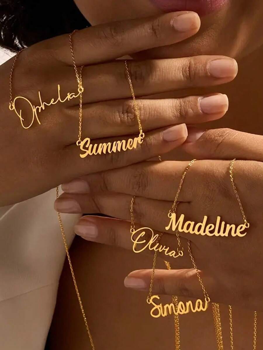 1pc Custom English Name Minimalist Elegant Stainless Steel Necklace Family Dress Holiday Gift Birthday Jewelry Gold Stylish, Fall Fashion, Vintage, Unisex, Simple, Casual, Hipster, Goth, Punk Custom, Personalized, Unique Grandparents For Anniversaries, For Valentine's Day, For Mother's Day, For Graduation, For Father's Day, For Weddings, For Daily Wear, For Party, For Prom, High School Senior High School Students, College Students, University Students, Freshman, Sophomore, Underclassmen,Delicate Romance,Silver Stylish