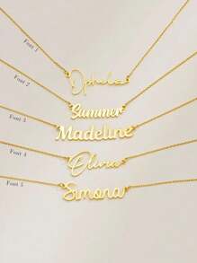 1pc Custom English Name Minimalist Elegant Stainless Steel Necklace Family Dress Holiday Gift Birthday Jewelry Gold Stylish, Fall Fashion, Vintage, Unisex, Simple, Casual, Hipster, Goth, Punk Custom, Personalized, Unique Grandparents For Anniversaries, For Valentine's Day, For Mother's Day, For Graduation, For Father's Day, For Weddings, For Daily Wear, For Party, For Prom, High School Senior High School Students, College Students, University Students, Freshman, Sophomore, Underclassmen,Delicate Romance,Silver Stylish